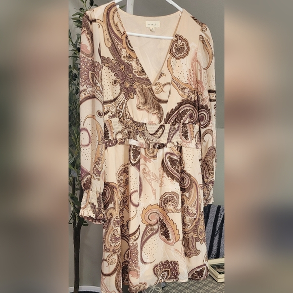 Promesa Boho Paisley Long Sleeve Mini Dress Medium - Picture 1 of 3
